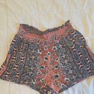 BeBop Pink Floral High-Waist Smocked Shorts